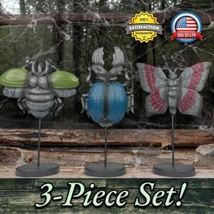 3pcs Moth & Beetle Insect Sculptures Set, Horror Spooky Oddity Decor Halloween
